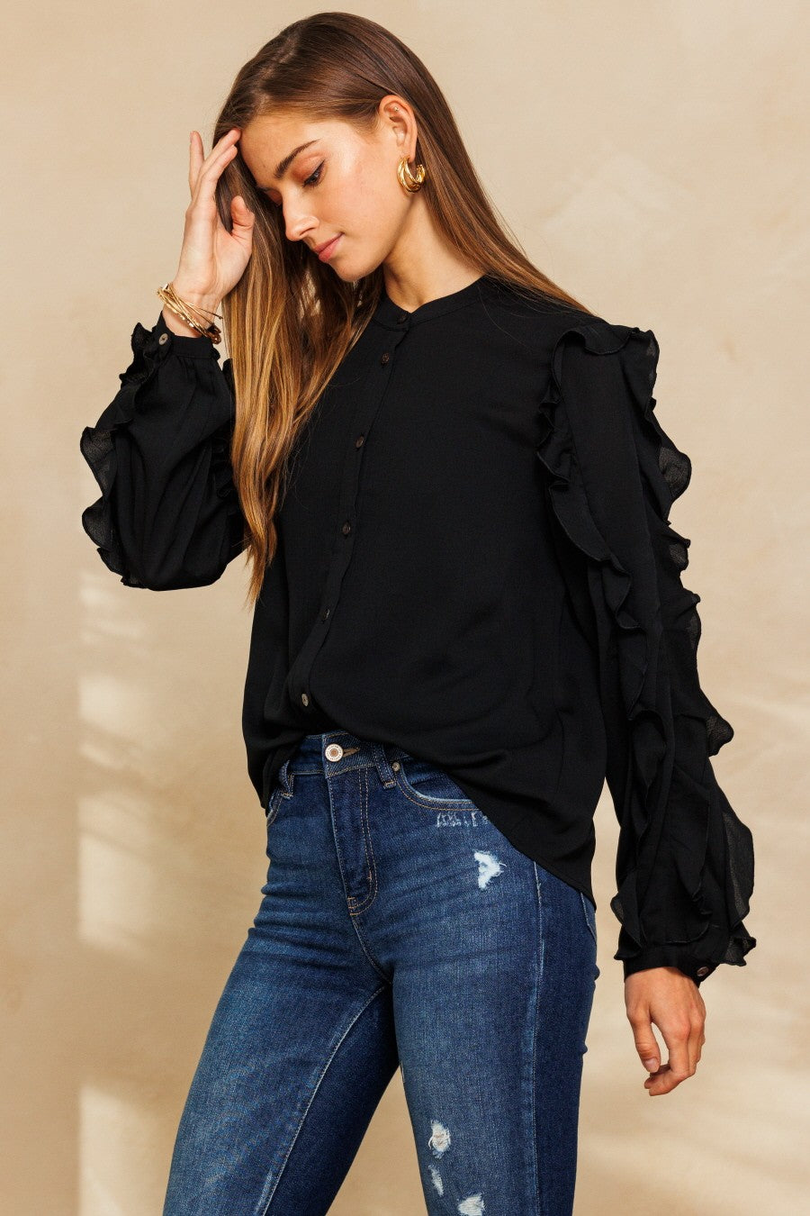 After Dark Ruffle Sleeve Blouse