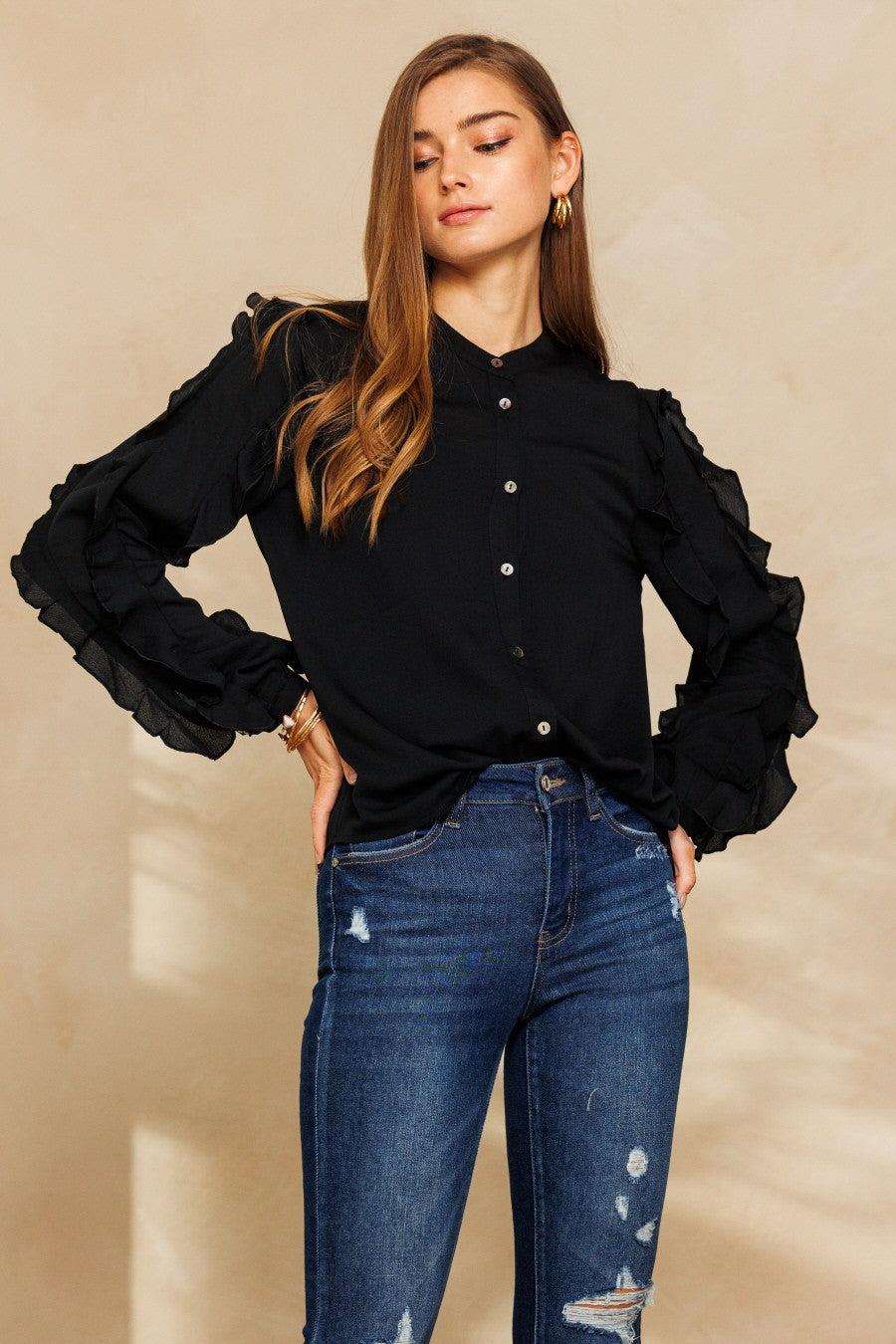 After Dark Ruffle Sleeve Blouse