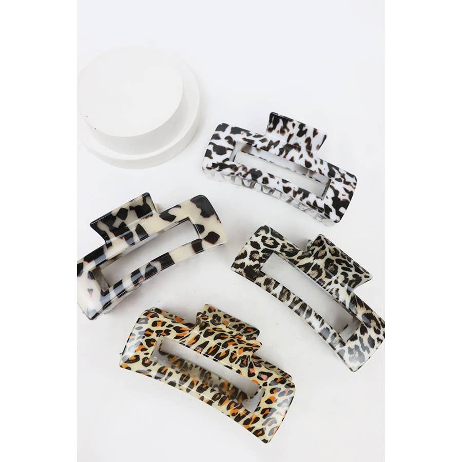 Leopard Print Rectangle Hair Claw Clip