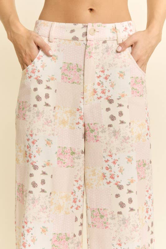 Blooming Patchwork Wide-Leg Pants
