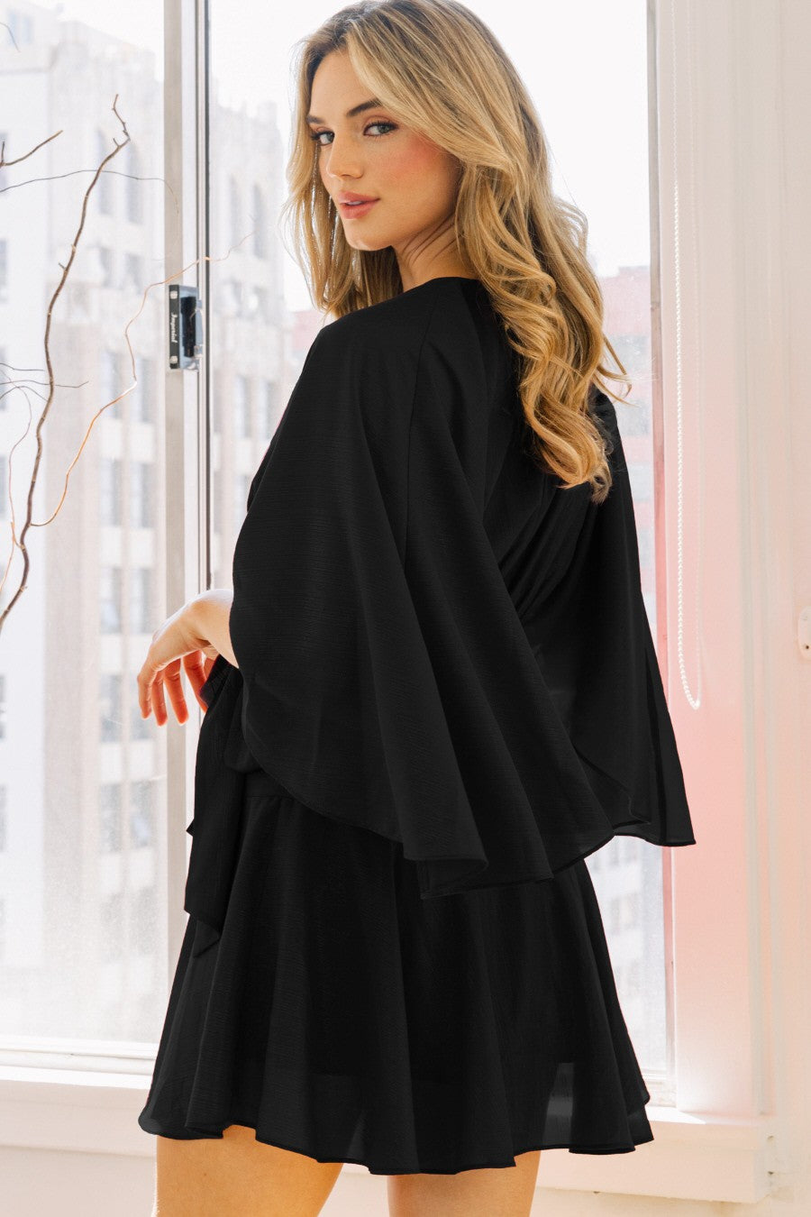 Midnight Romance Flutter Sleeve Dress
