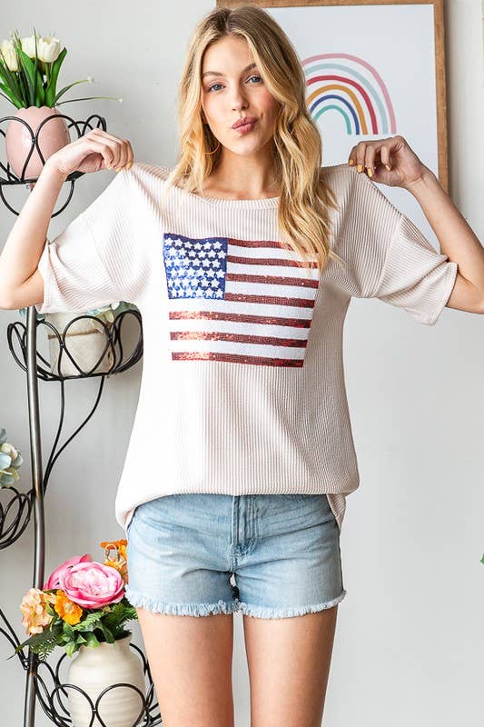 ET7627UR American Flag Graphic Dolman Top