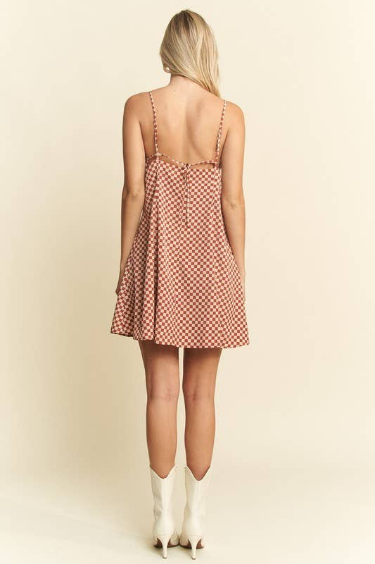 Checkered Sweetheart Sleeveless Dress