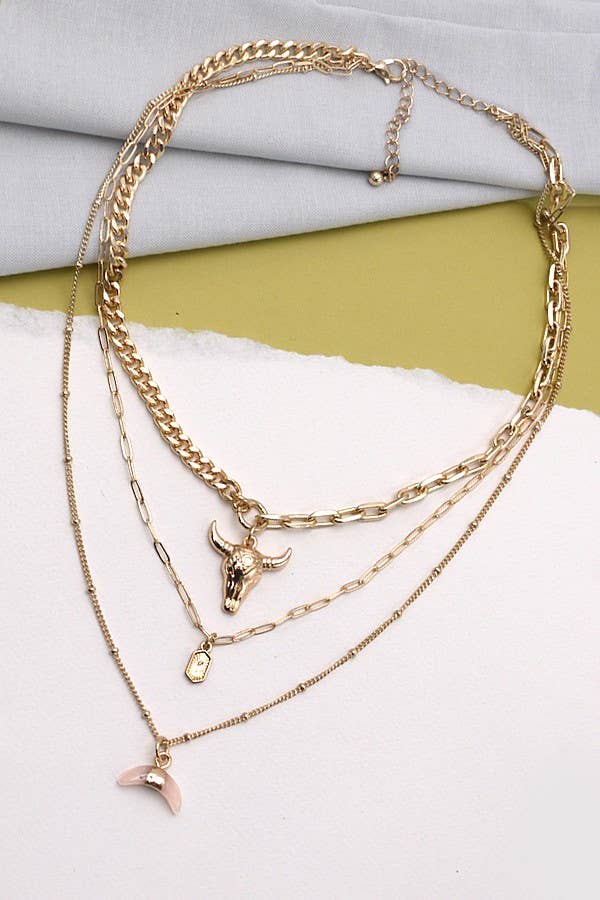 Golden Bull Horn Layered Necklace
