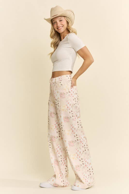 Blooming Patchwork Wide-Leg Pants