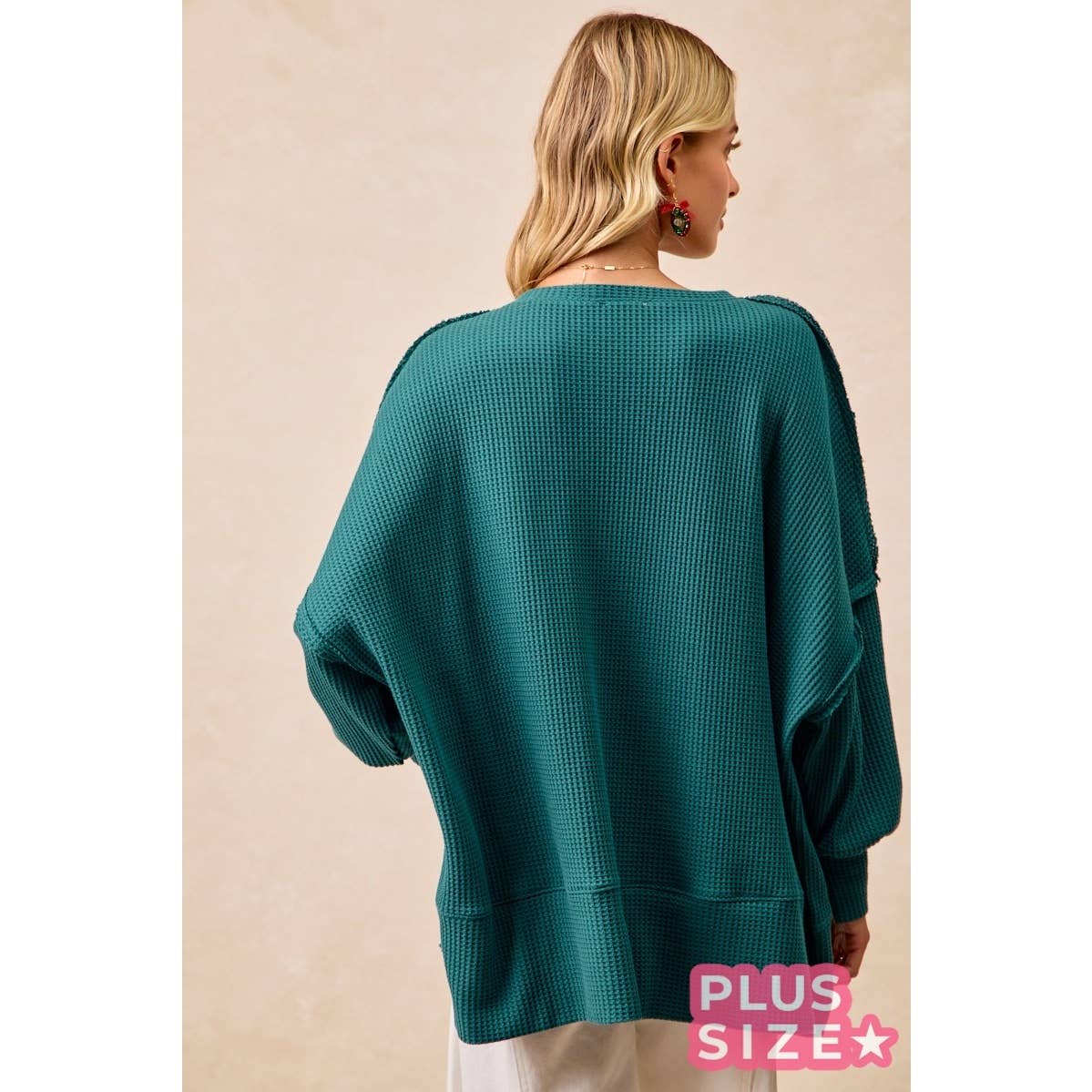 Holly Jolly Plaid Oversized Waffle Knit Christmas Sweatshirt