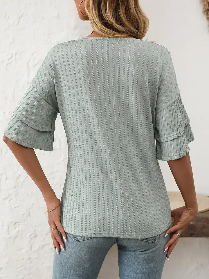 Easy & Effortless Ruffle Sleeve V-Neck Top – Lightweight Summer Favorite