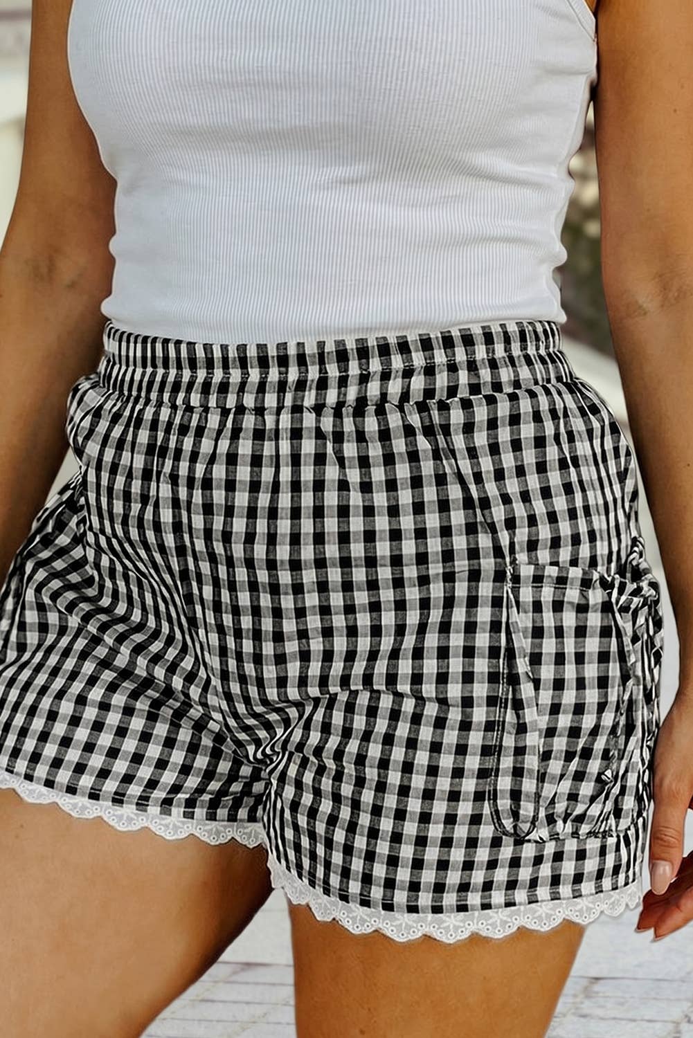 Sweet Picnic Gingham Lace Trim Shorts