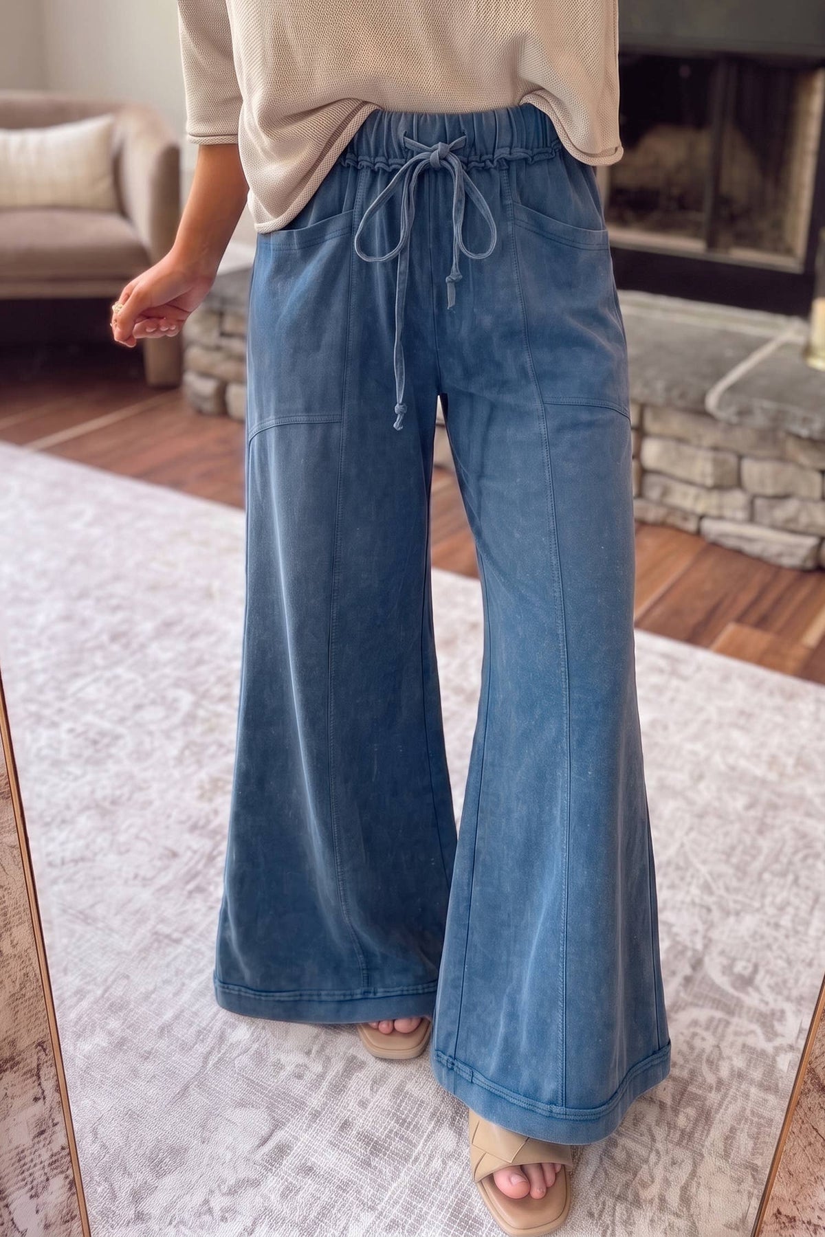 Mineral Wash Seam Detail Flare Leg Pants