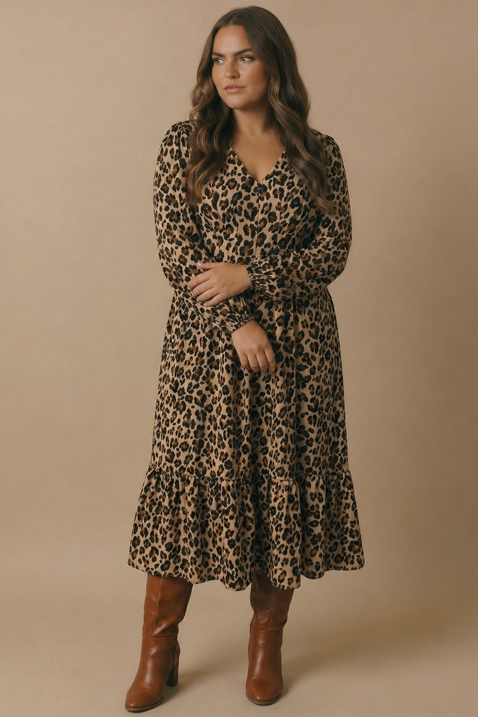 Plus Animal Print Empire Silhouette Midi Dress