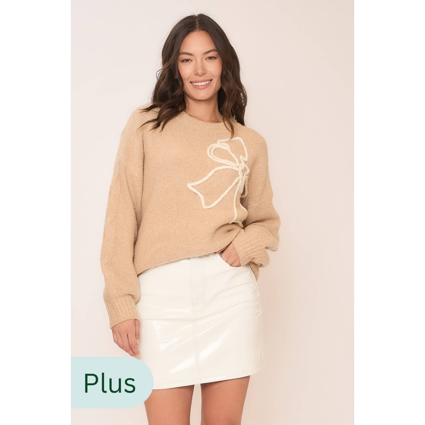 Soft Brushed Embroidered Bow Knit Sweater