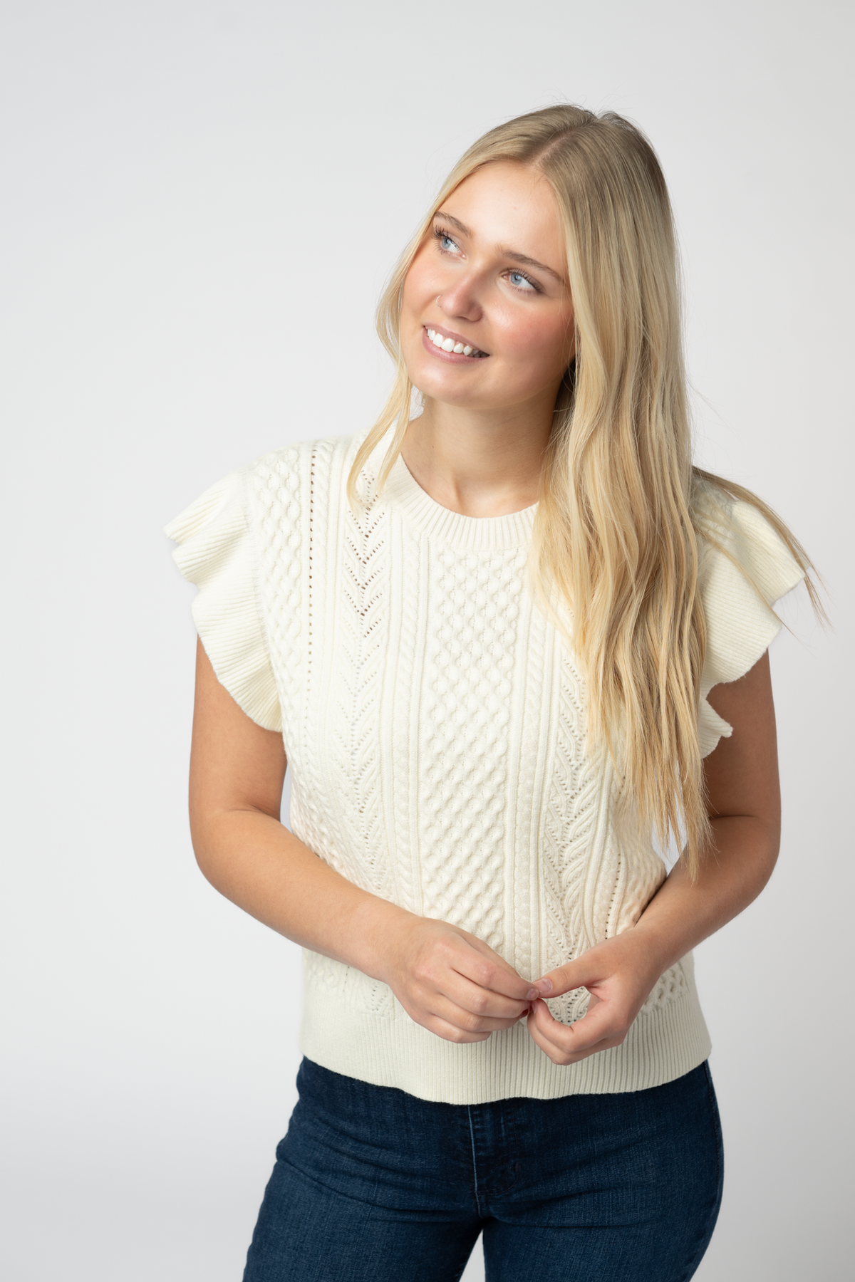 Ivory Flutter Sleeve Sweater Top