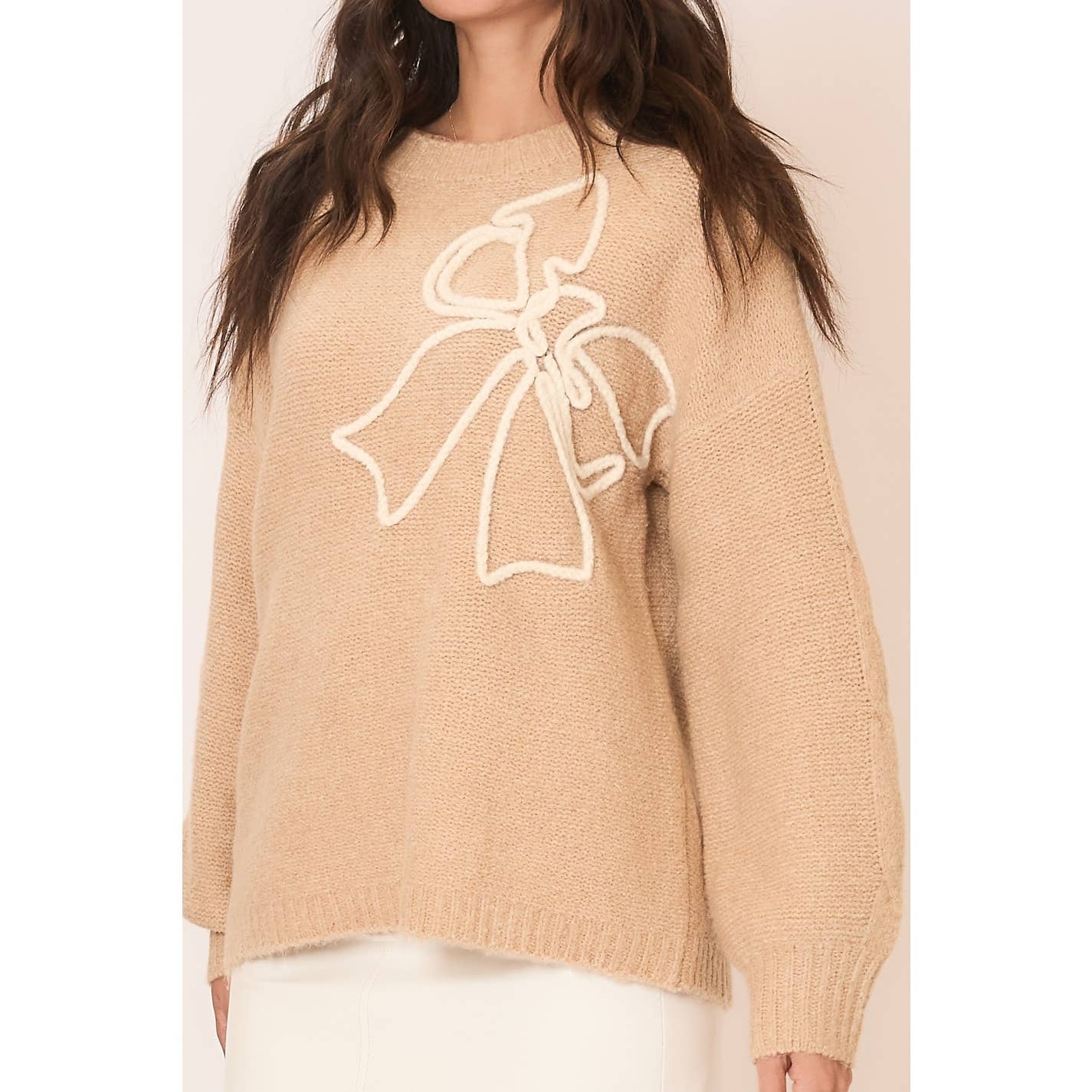 Soft Brushed Embroidered Bow Knit Sweater