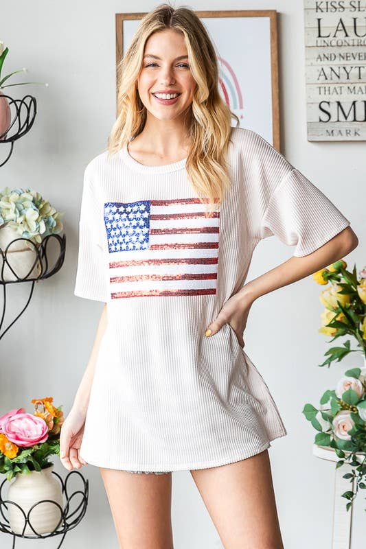ET7627UR American Flag Graphic Dolman Top