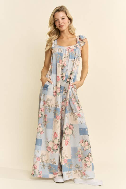 Vintage Garden Floral Wide Leg Jumpsuit