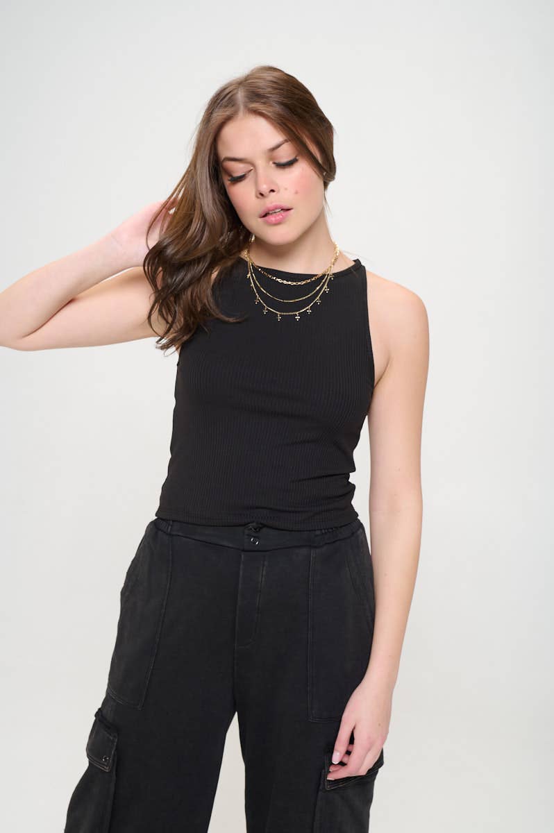 Ribbed Halter Neck Tank Top