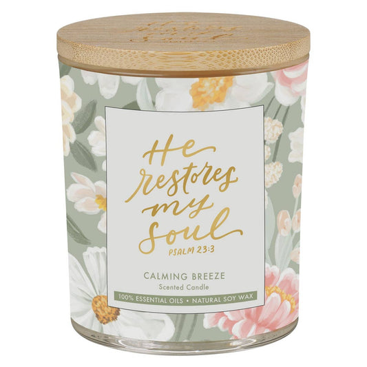 He Restores My Soul Candle – Calming Breeze Scented Christian Candle