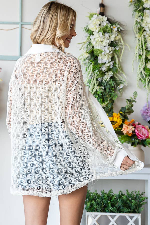 Coastal Crochet Button Down Top