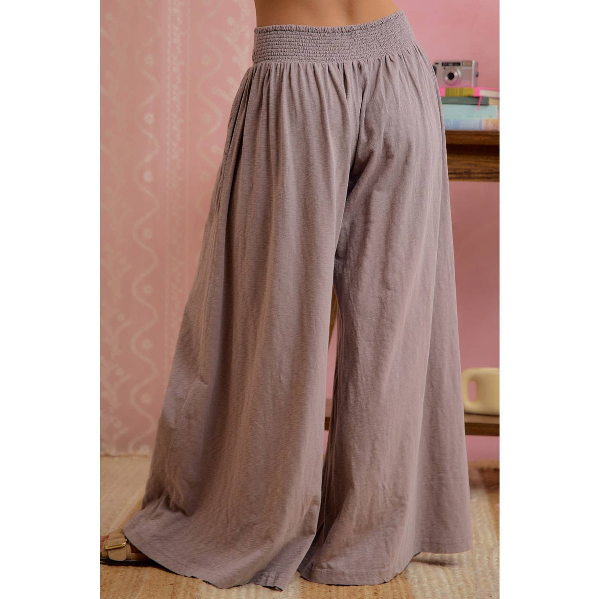 Mocha Smocked Waist Wide Leg Pants – Flowy & Relaxed Fit