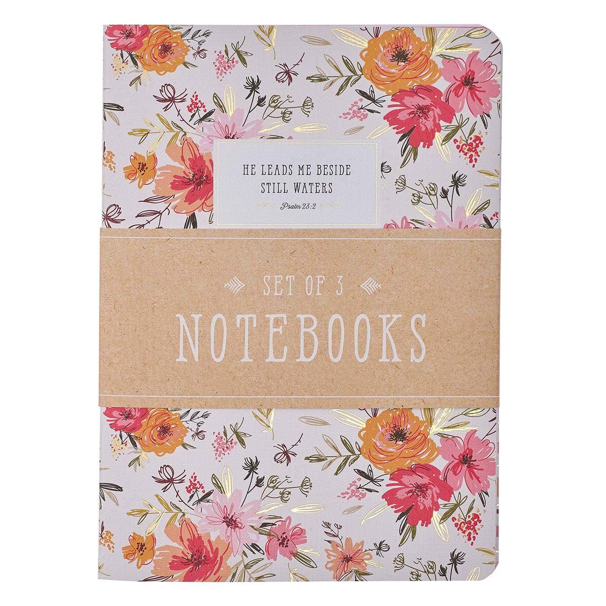 He Leads Me Notebook Set – Pink Floral Christian Journals (3-Pack)