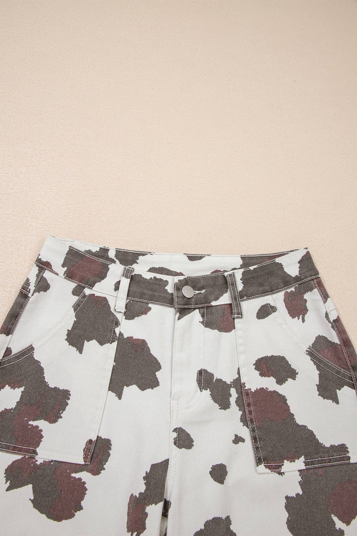 Western Cow Print High-Rise Pocket Jeans