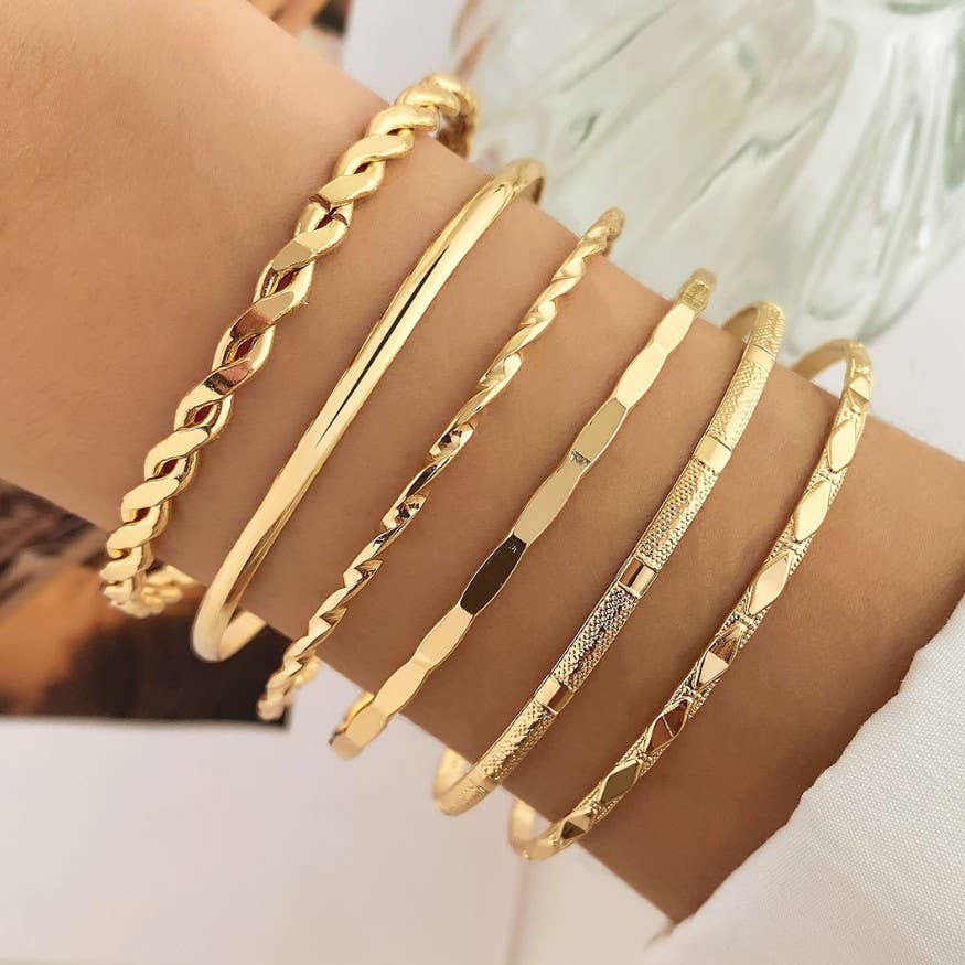Golden Hour Mixed Texture Bangle Set