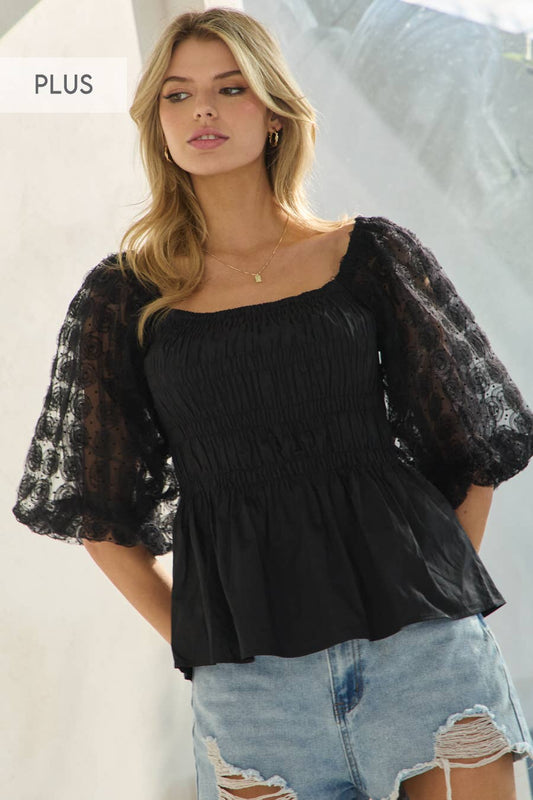 After Dark Smocked Bubble Sleeve Blouse