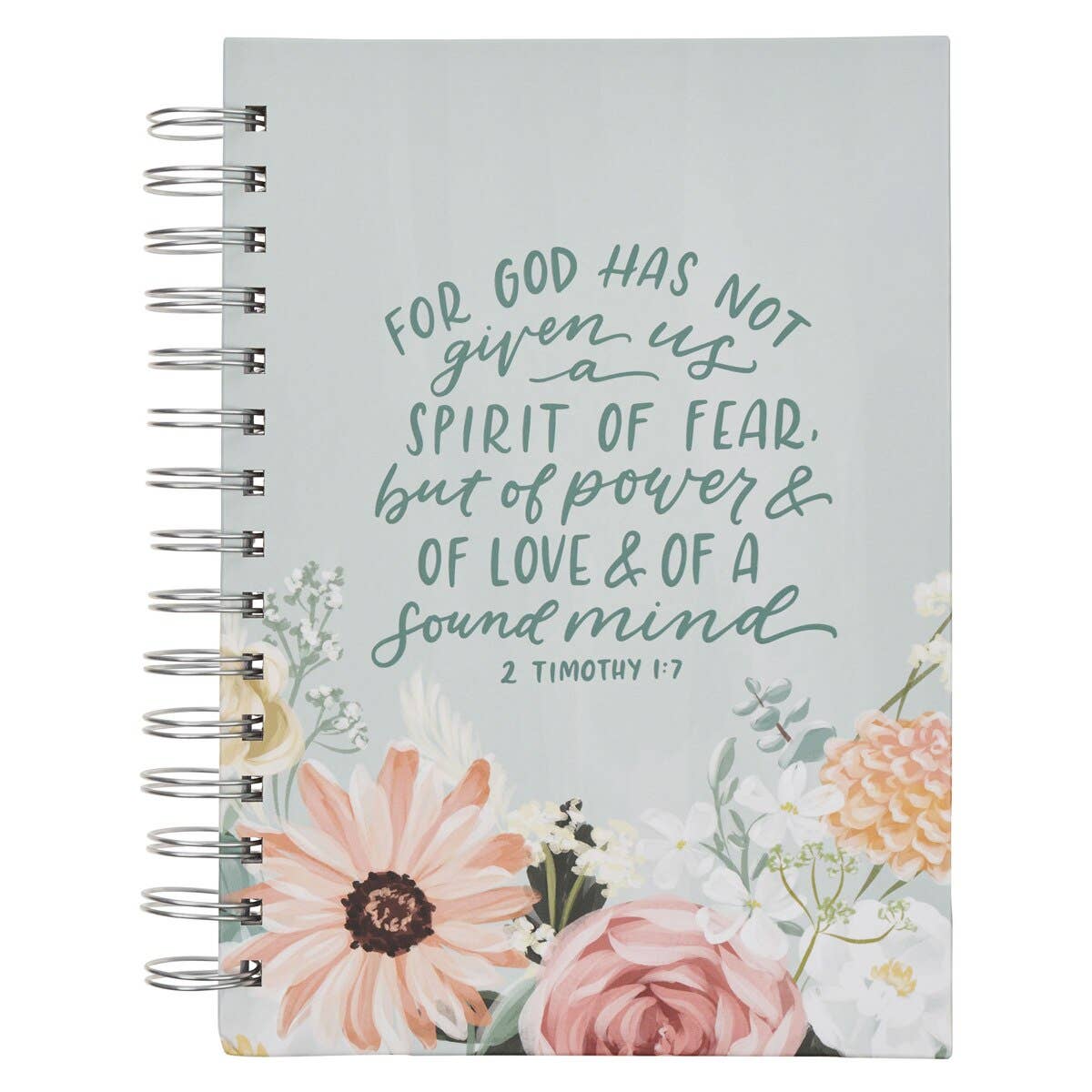 Power Love Sound Mind Journal – Mint Floral Christian Spiral Notebook