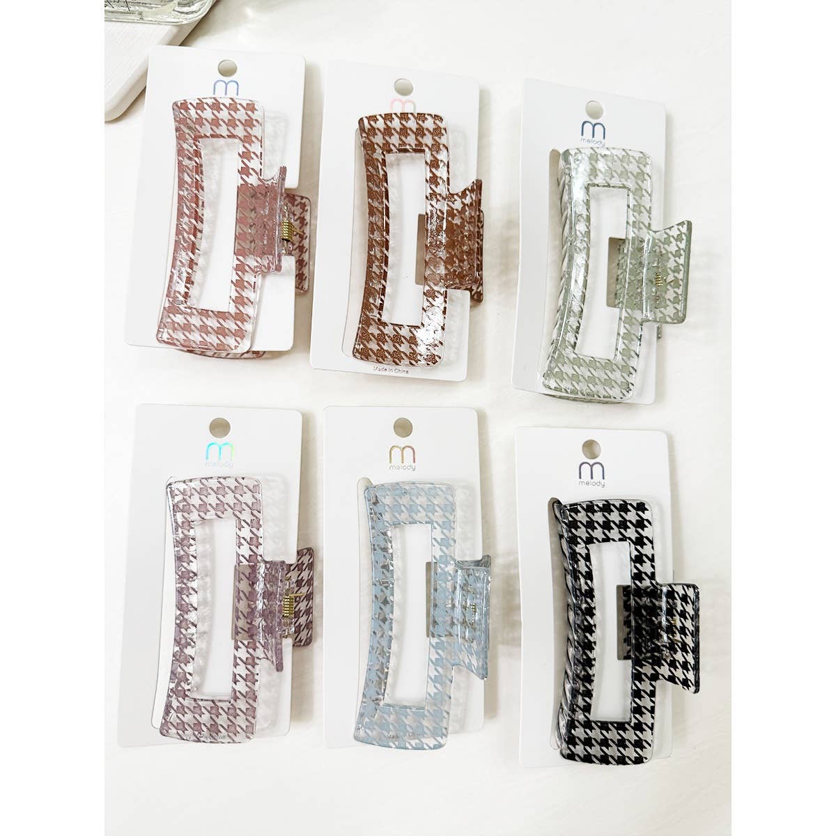Houndstooth Rectangle Hair Claw Clip