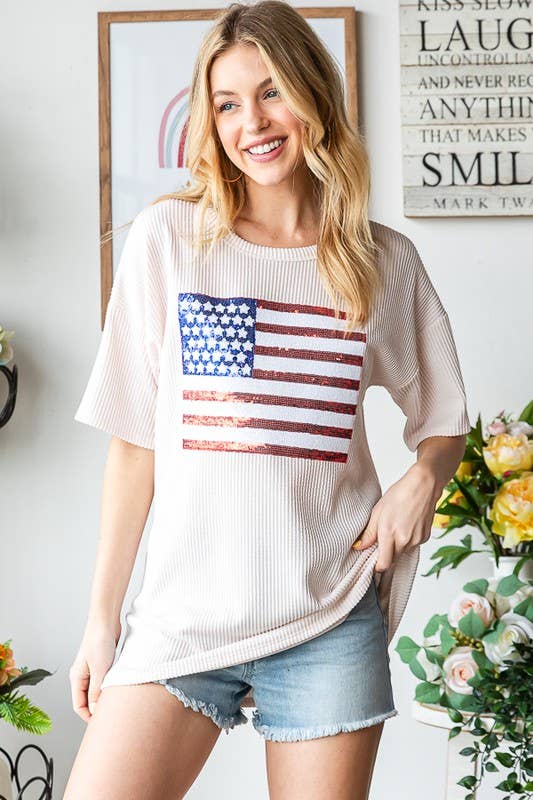 ET7627UR American Flag Graphic Dolman Top