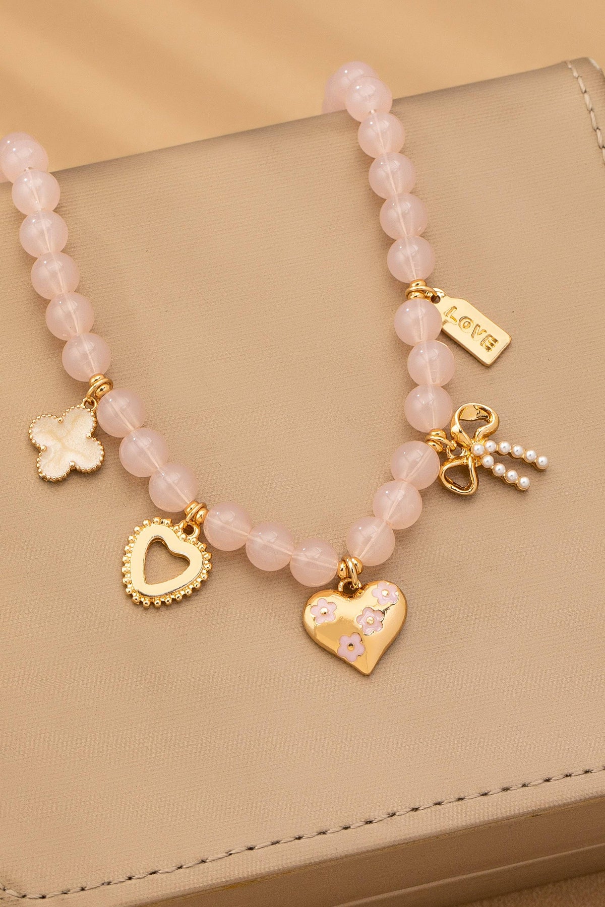 Blushing Hearts Beaded Charm Necklace