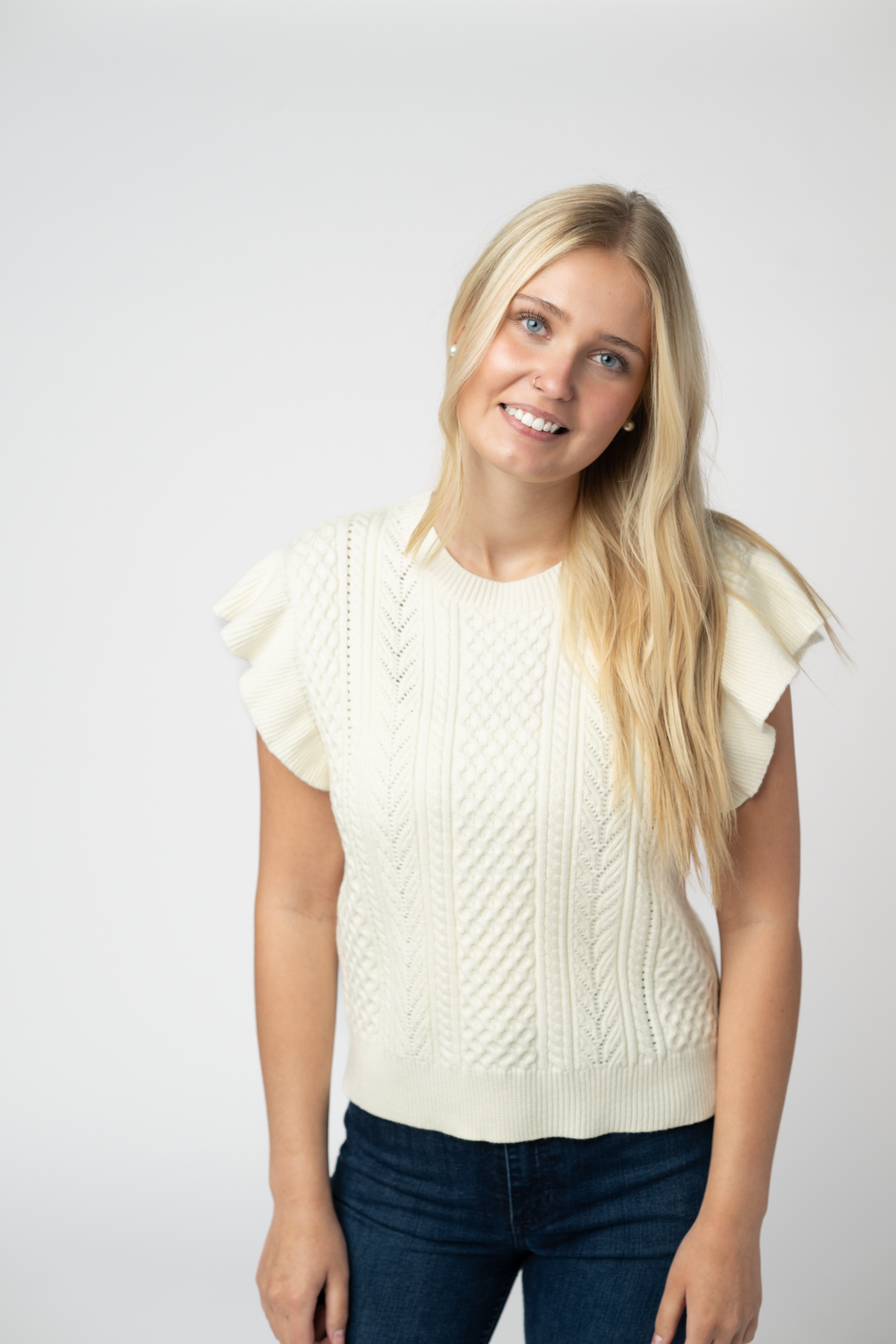 Ivory Flutter Sleeve Sweater Top