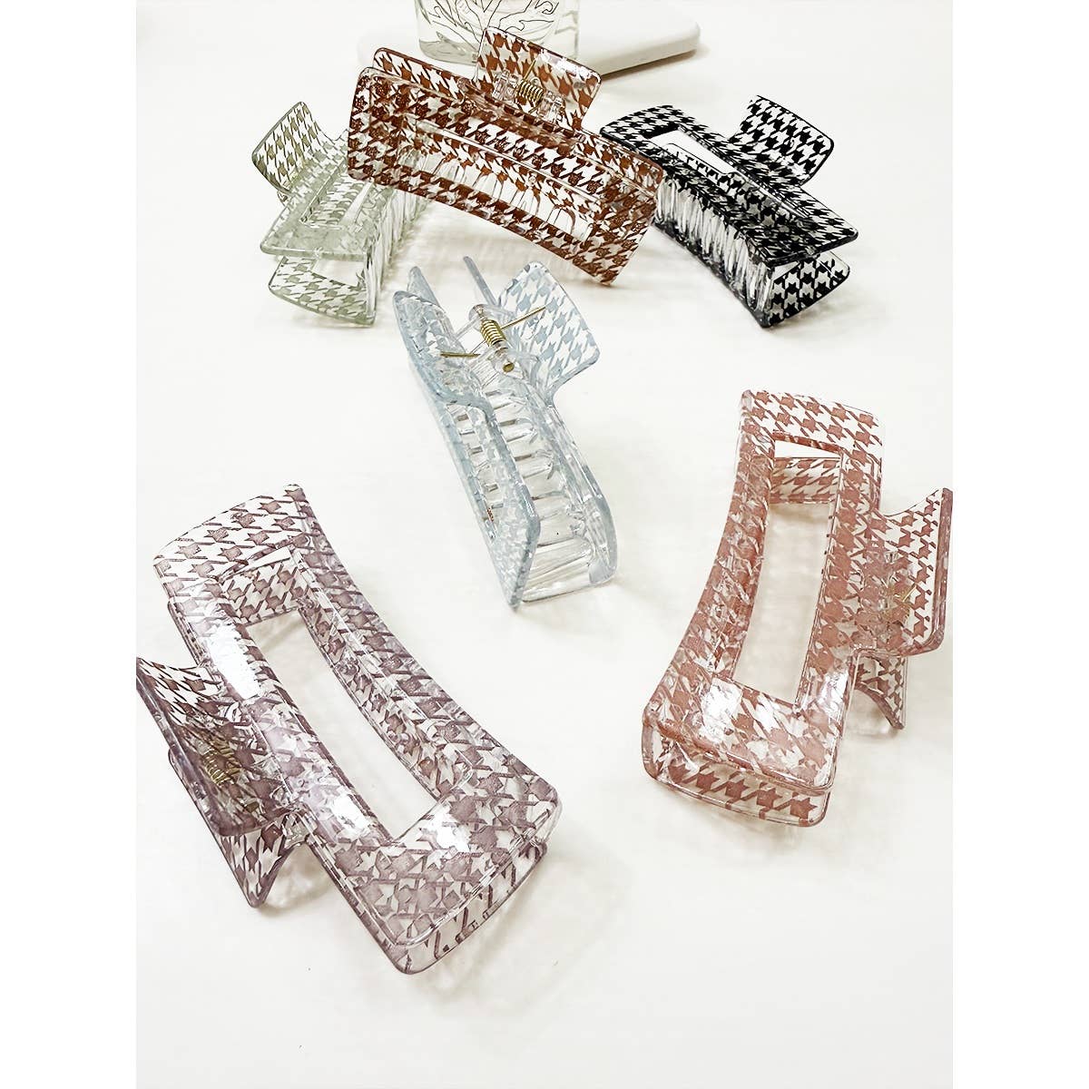 Houndstooth Rectangle Hair Claw Clip