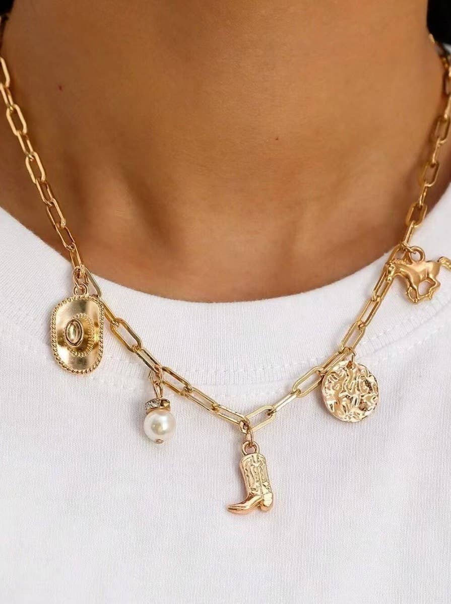 Western Charm Necklace – Boot, Star, Hat & Horseshoe