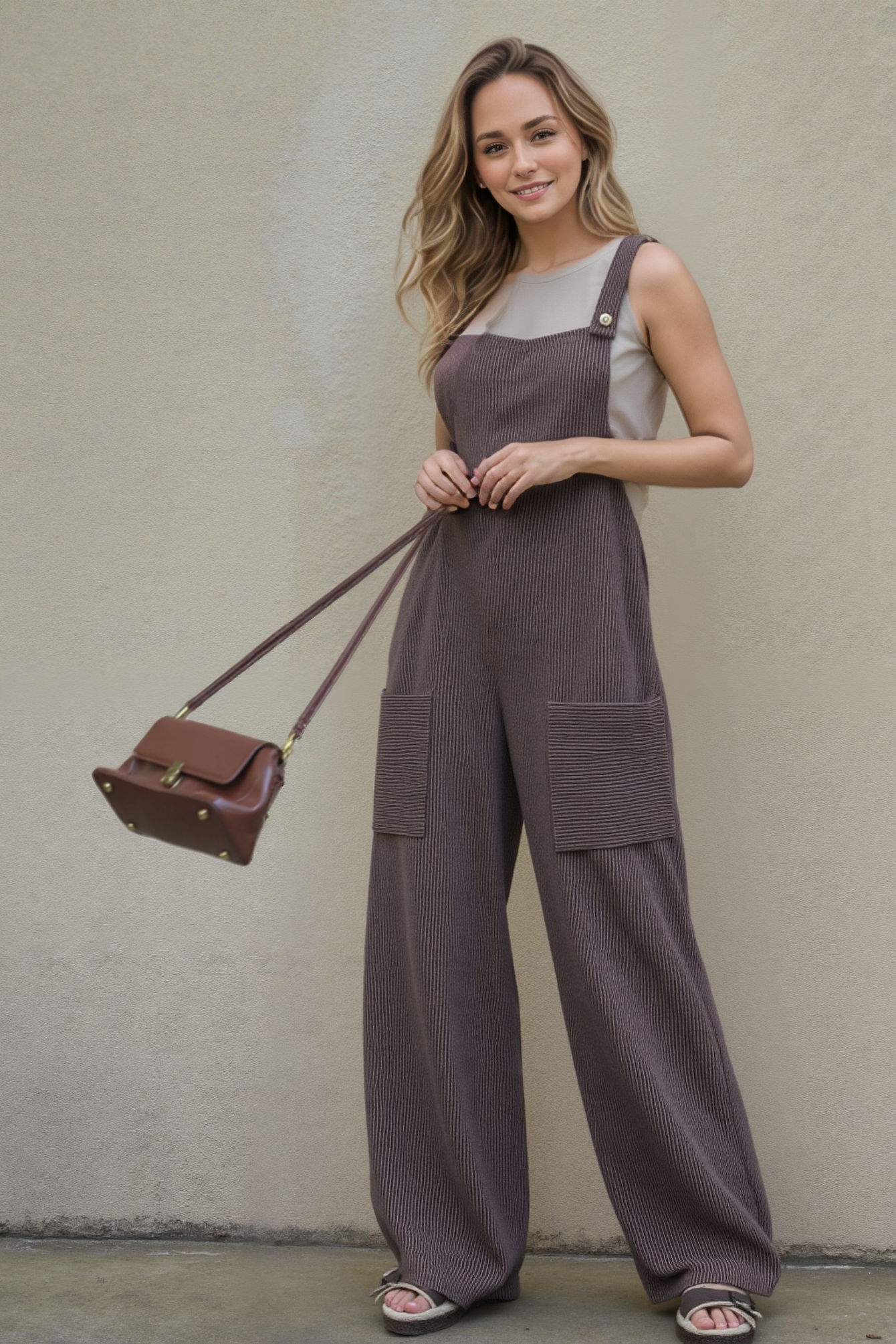 EP6810-10 SLEEVELESS SOLID URBAN RIBBED JUMPSUITS