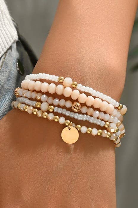 Blush & Gold Beaded Bracelet Stack