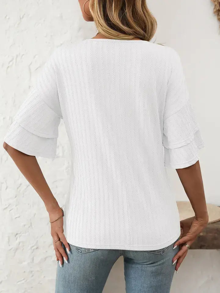 Easy & Effortless Ruffle Sleeve V-Neck Top – Lightweight Summer Favorite