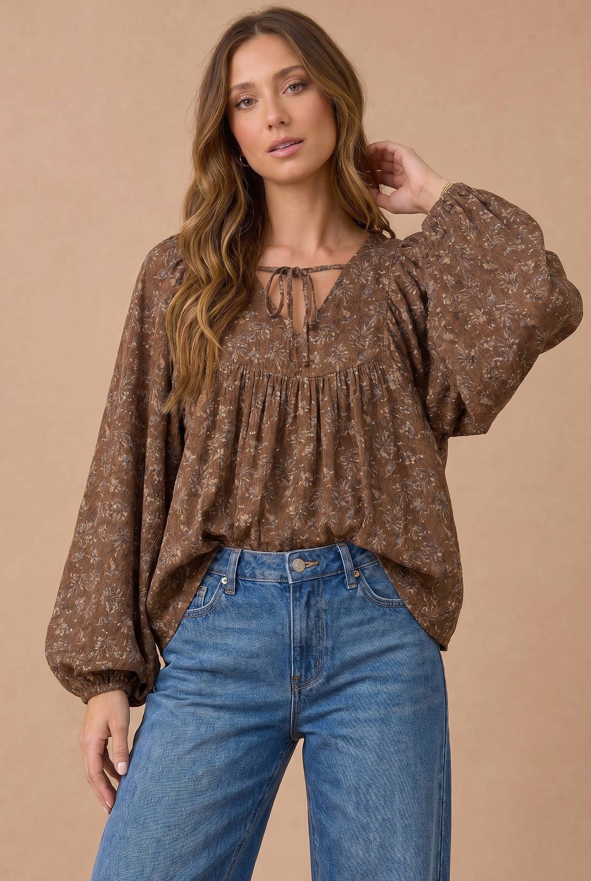 Mauve Floral Boho Peasant Blouse