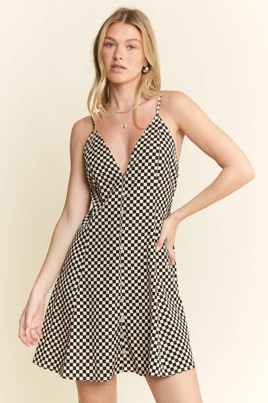 Checkered Sweetheart Sleeveless Dress