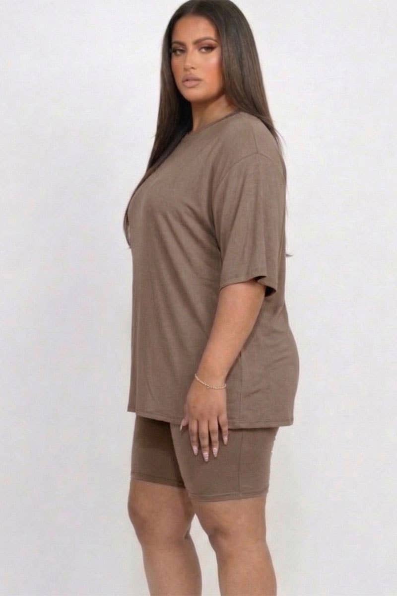 Plus Size Biker Shorts Set – Oversized Top & High Waisted Shorts Lounge Set