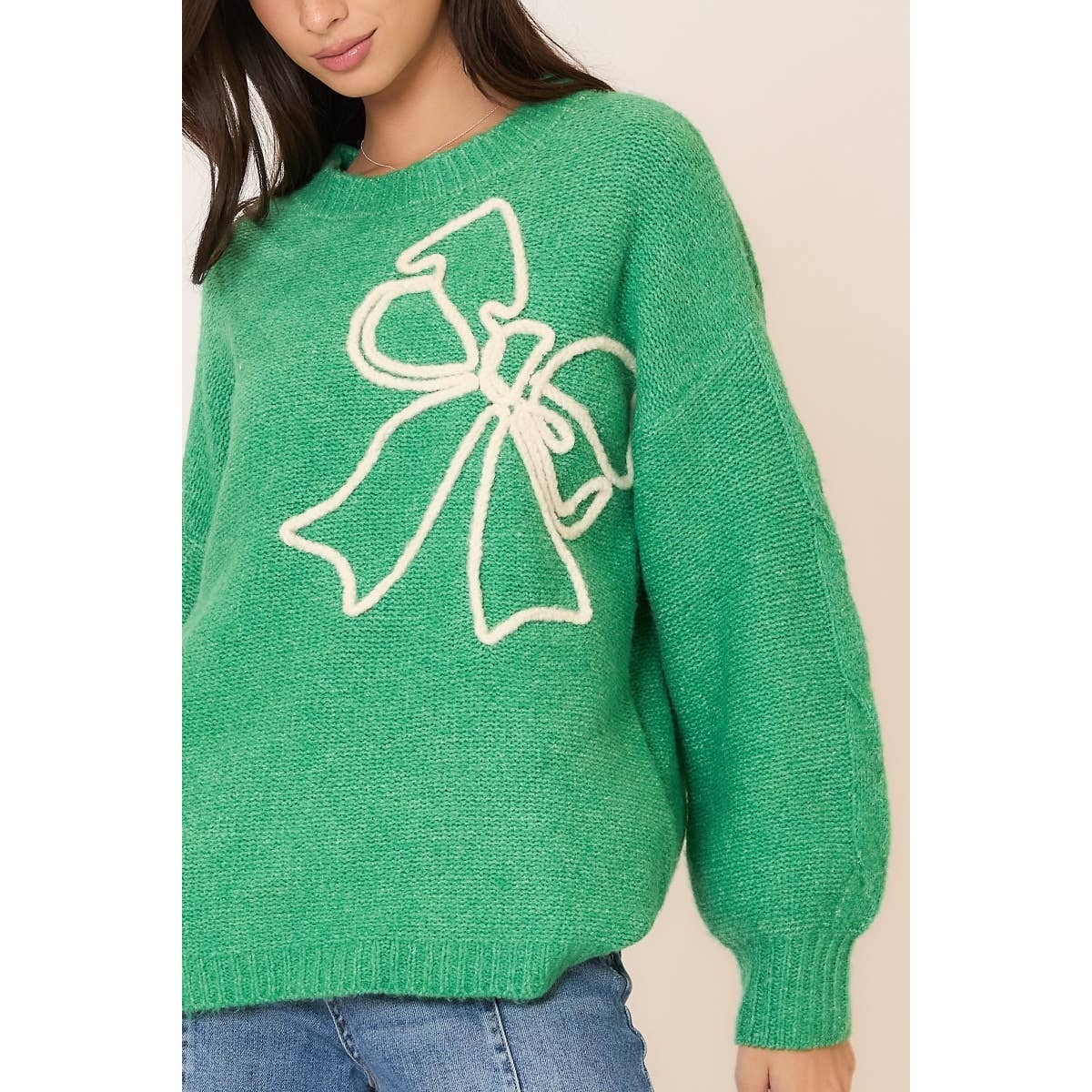 Soft Brushed Embroidered Bow Knit Sweater