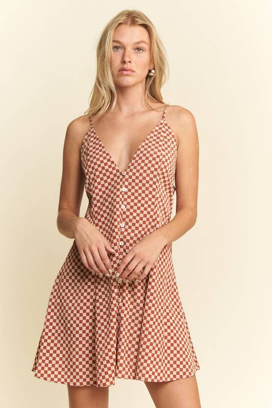 Checkered Sweetheart Sleeveless Dress