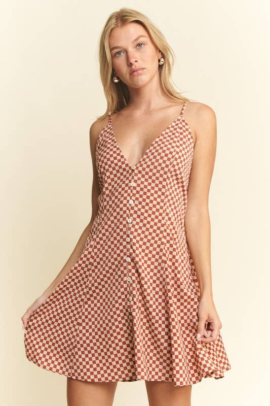 Checkered Sweetheart Sleeveless Dress