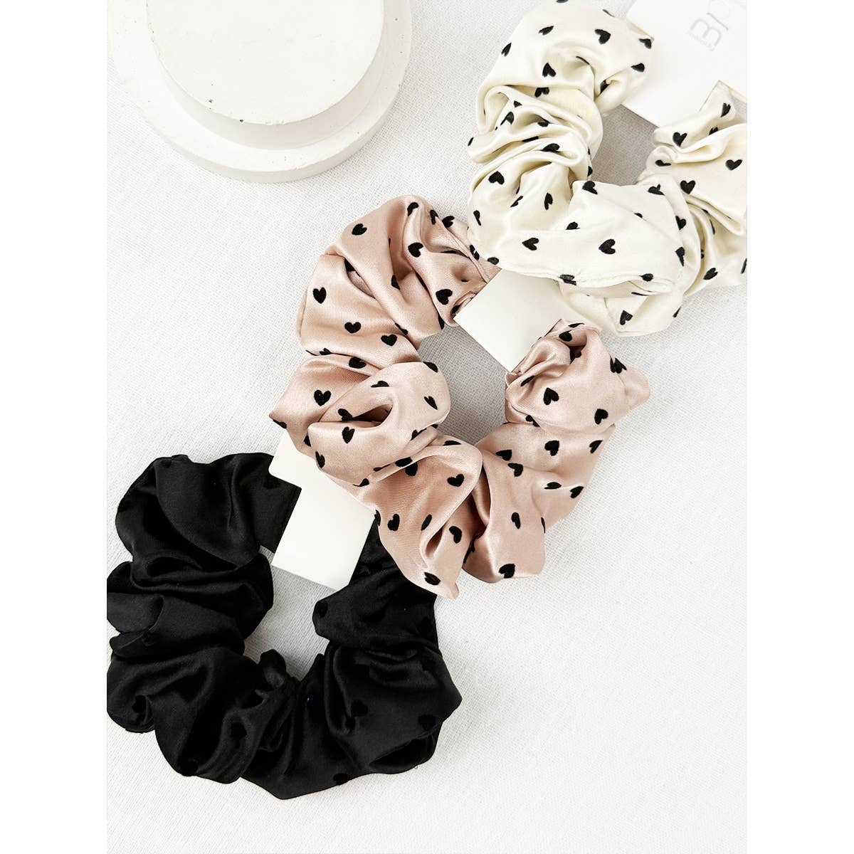 Heart Soft Tone Satin Scrunchies