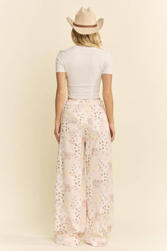 Blooming Patchwork Wide-Leg Pants