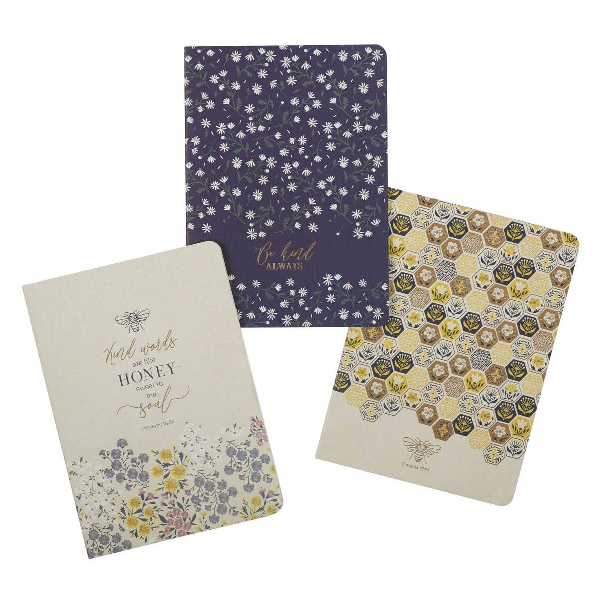 Kind Words Are Like Honey Notebook Set – Christian Bee Journal Set (3 Pack)