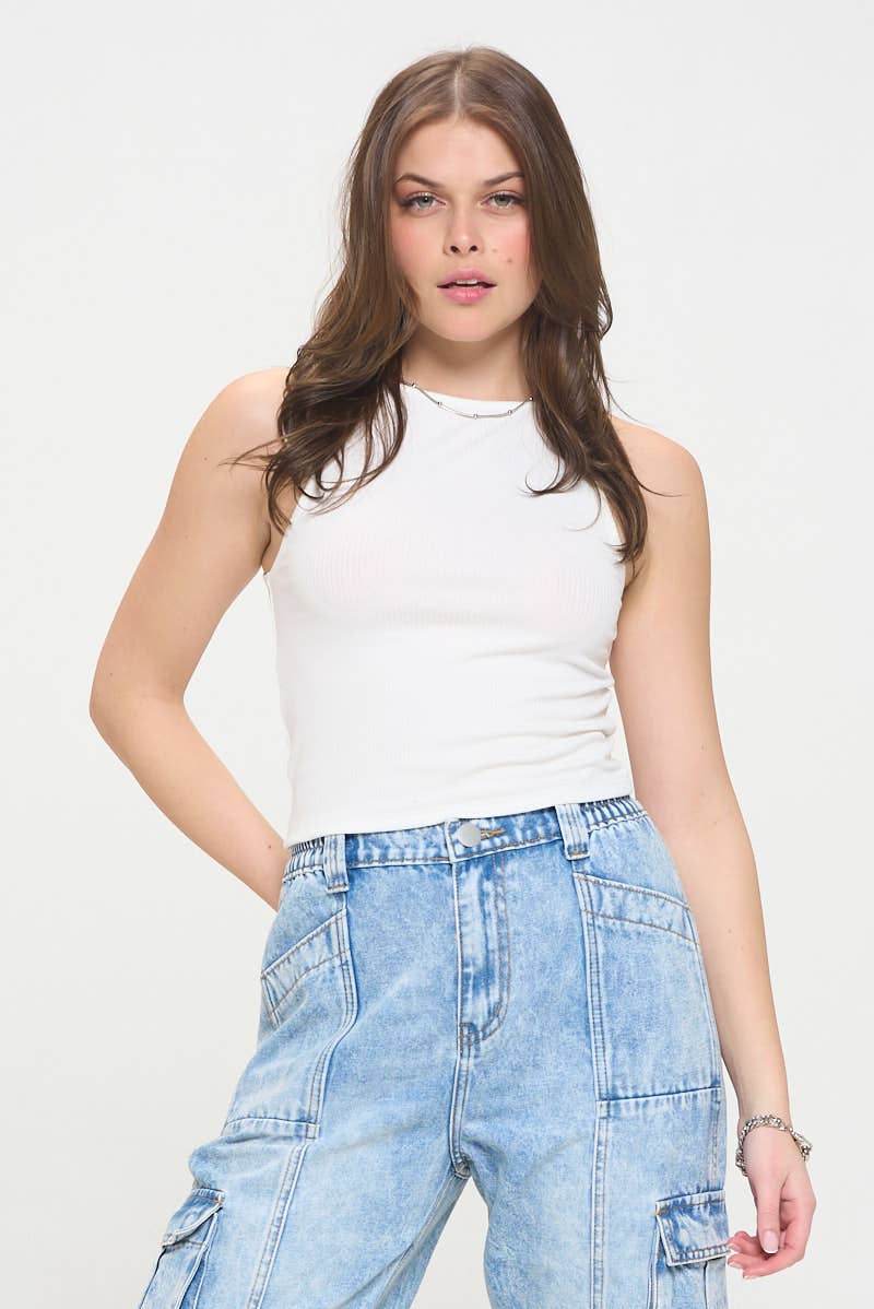 Ribbed Halter Neck Tank Top