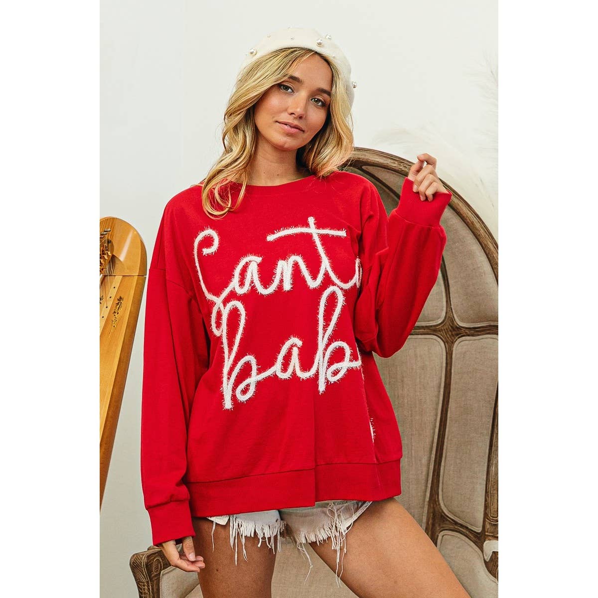 Santa Baby Tinsel Lettering Oversized Christmas Sweatshirt