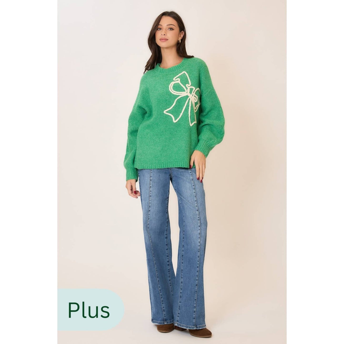 Soft Brushed Embroidered Bow Knit Sweater