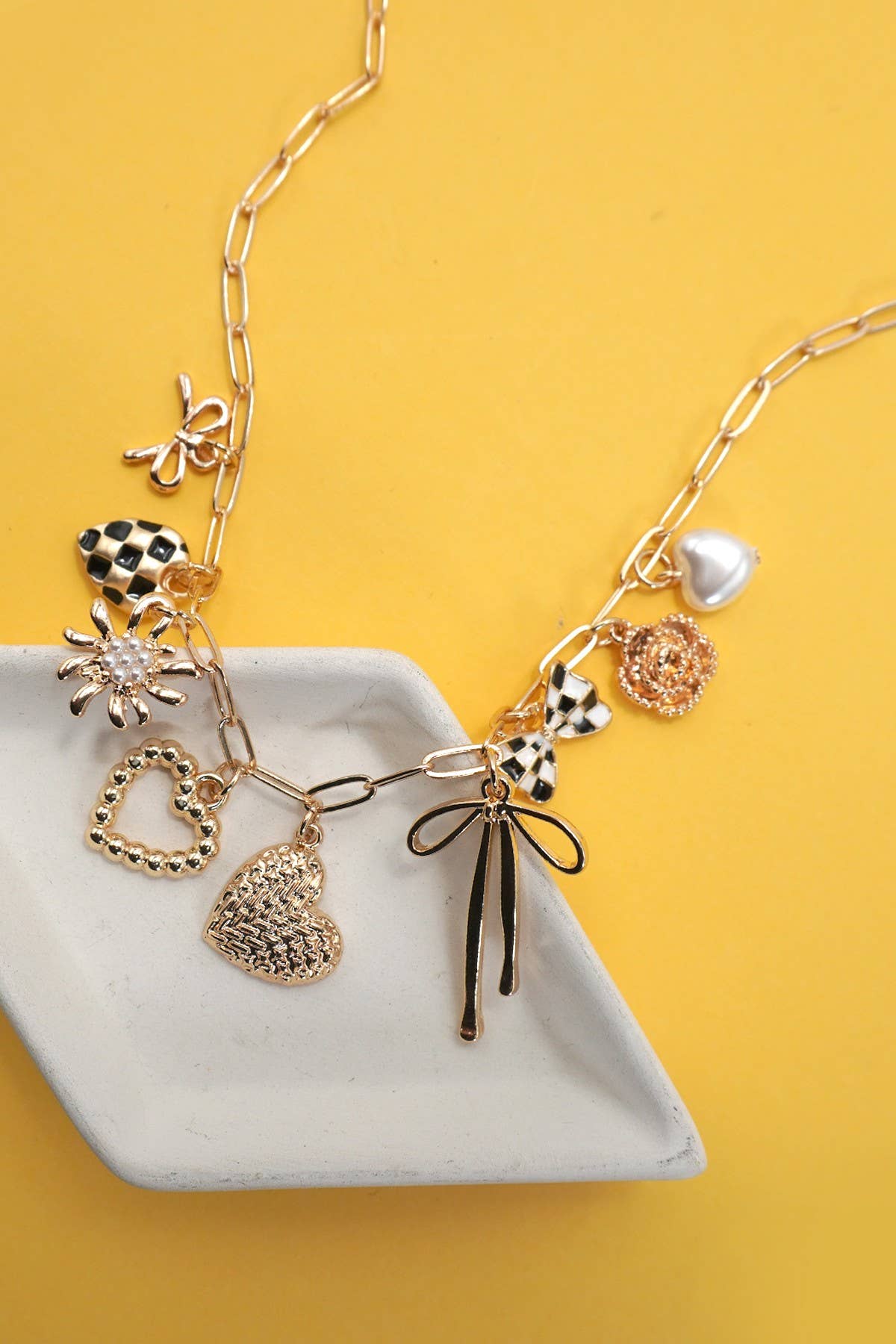 Checker Heart Charm Necklace